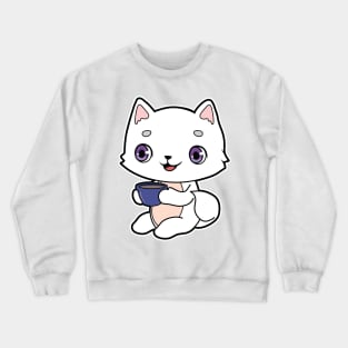 Cat with Cup of Coffee Crewneck Sweatshirt